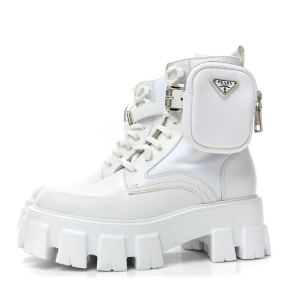 Prada Women's White Lace-Up Boots
